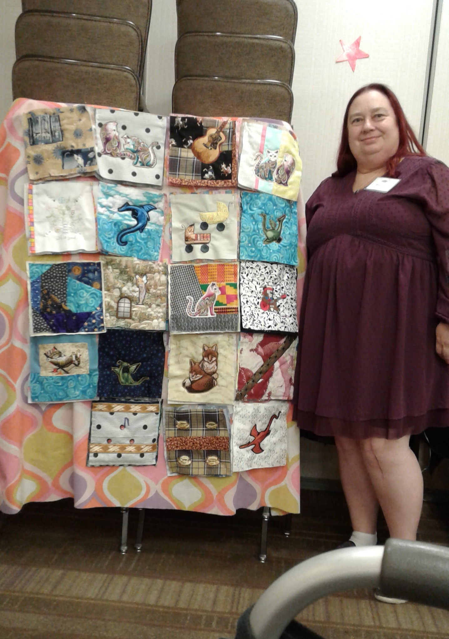 Winner Blanche Moakes with incomplete quilt